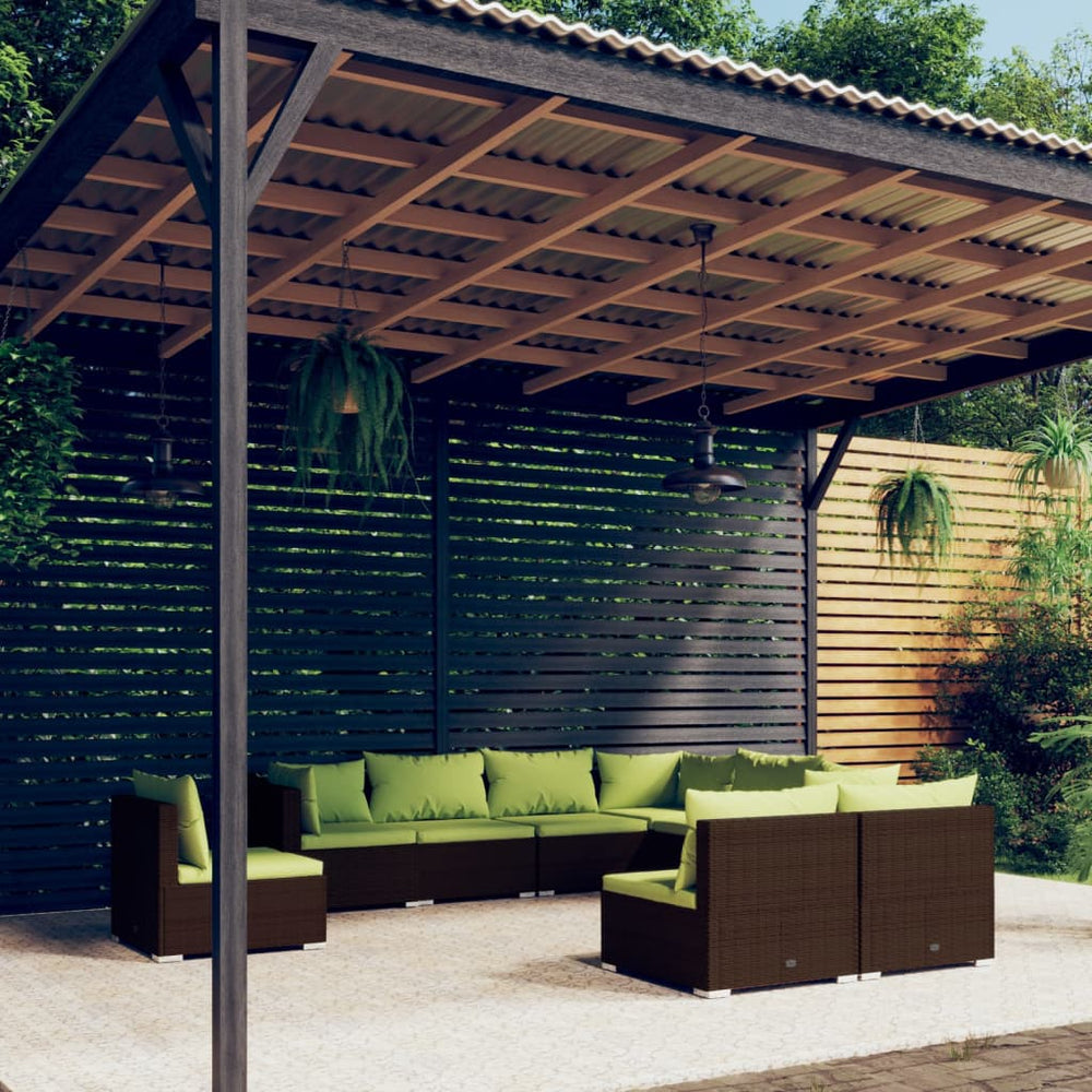 9-tlg. Garten-Lounge-Set mit Kissen Poly Rattan Braun