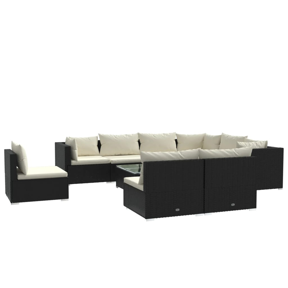 10-tlg. Garten-Lounge-Set mit Kissen Poly Rattan Schwarz