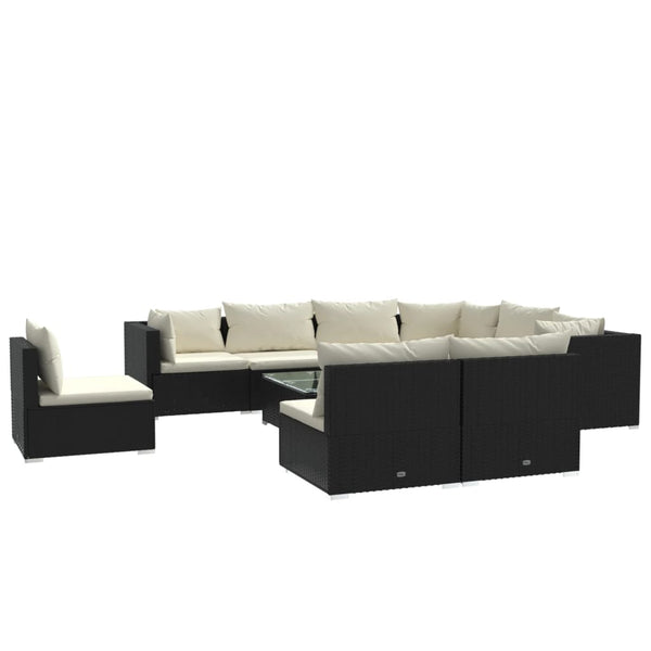 10-tlg. Garten-Lounge-Set mit Kissen Poly Rattan Schwarz