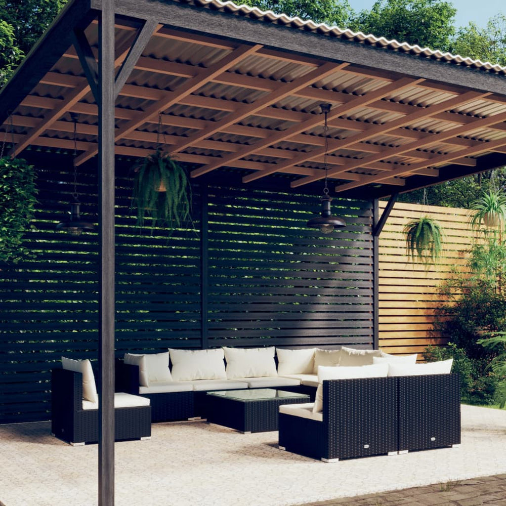 10-tlg. Garten-Lounge-Set mit Kissen Poly Rattan Schwarz