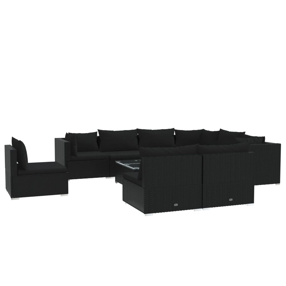 10-tlg. Garten-Lounge-Set mit Kissen Poly Rattan Schwarz