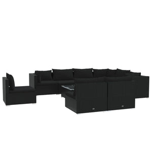 10-tlg. Garten-Lounge-Set mit Kissen Poly Rattan Schwarz