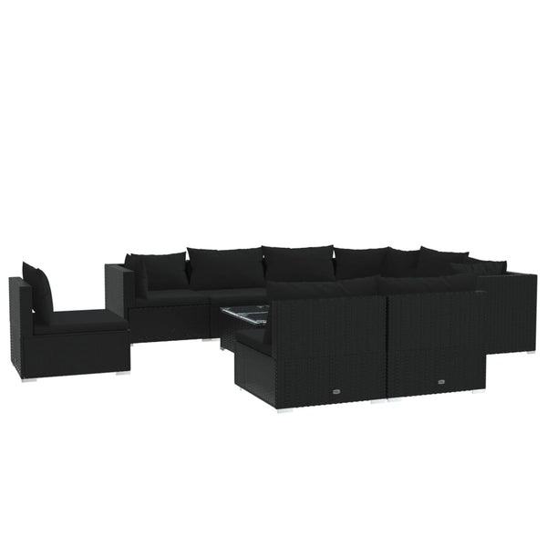 10-tlg. Garten-Lounge-Set mit Kissen Poly Rattan Schwarz