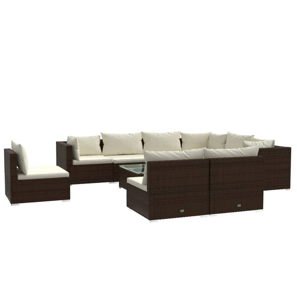 10-tlg. Garten-Lounge-Set mit Kissen Poly Rattan Braun