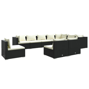10-tlg. Garten-Lounge-Set mit Kissen Poly Rattan Schwarz