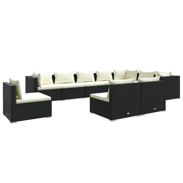 10-tlg. Garten-Lounge-Set mit Kissen Poly Rattan Schwarz