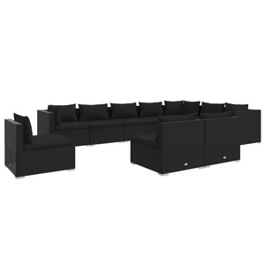 10-tlg. Garten-Lounge-Set mit Kissen Poly Rattan Schwarz