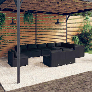 10-tlg. Garten-Lounge-Set mit Kissen Poly Rattan Schwarz