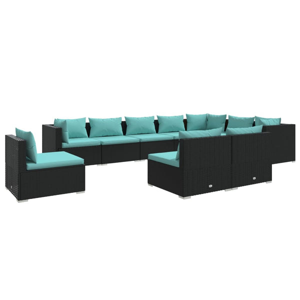 10-tlg. Garten-Lounge-Set mit Kissen Poly Rattan Schwarz