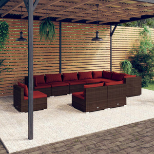 10-tlg. Garten-Lounge-Set mit Kissen Poly Rattan Braun
