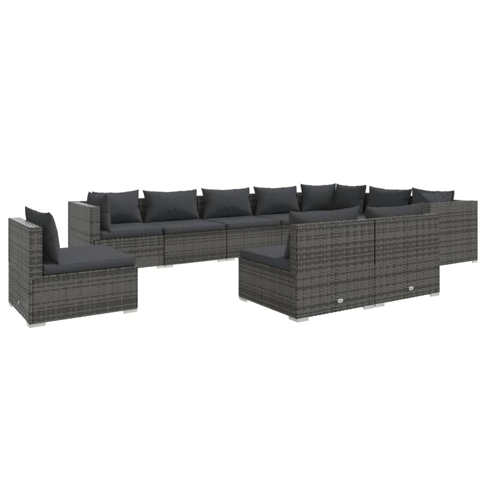 10-tlg. Garten-Lounge-Set mit Kissen Poly Rattan Grau