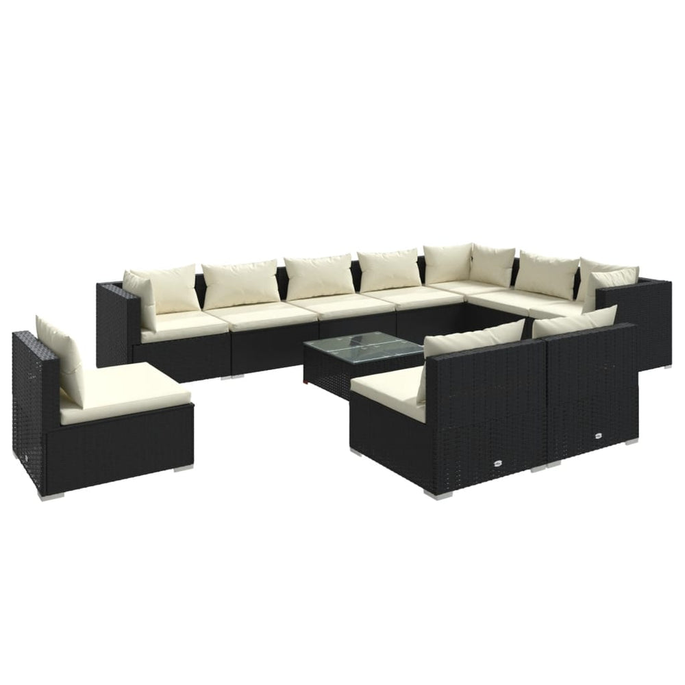 11-tlg. Garten-Lounge-Set mit Kissen Poly Rattan Schwarz