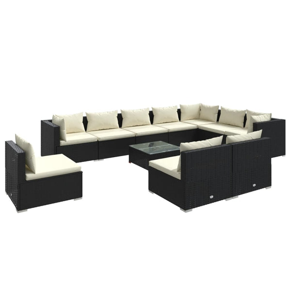11-tlg. Garten-Lounge-Set mit Kissen Poly Rattan Schwarz