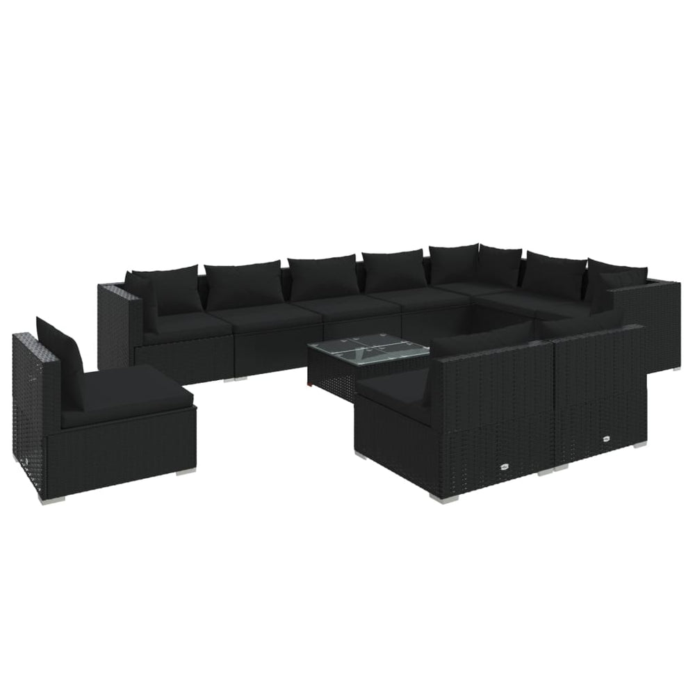 11-tlg. Garten-Lounge-Set mit Kissen Poly Rattan Schwarz