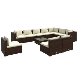 11-tlg. Garten-Lounge-Set mit Kissen Poly Rattan Braun