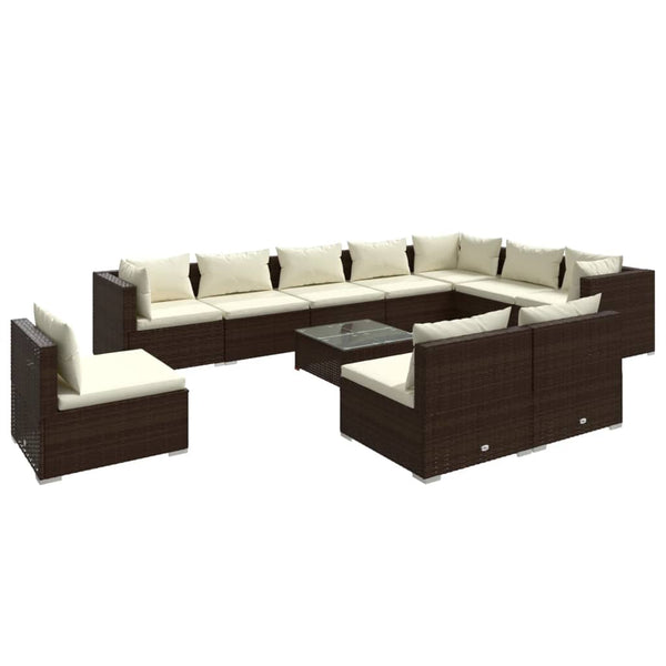 11-tlg. Garten-Lounge-Set mit Kissen Poly Rattan Braun