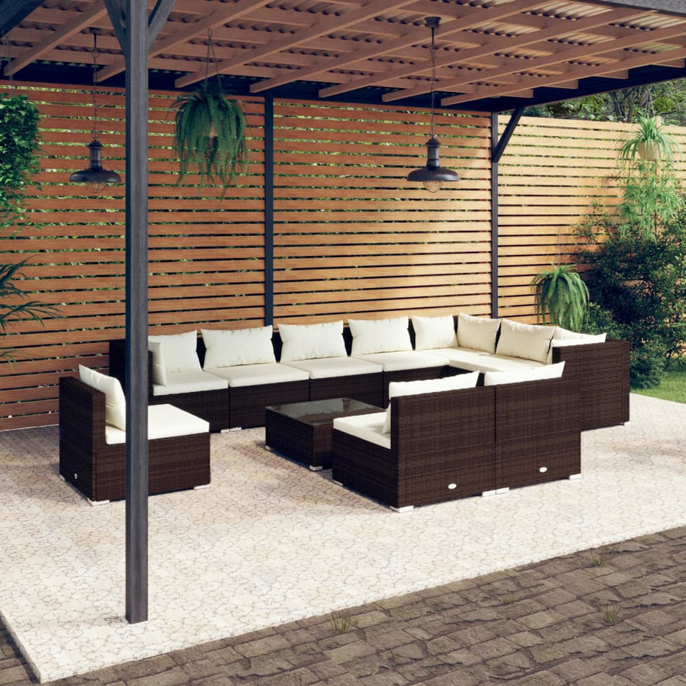 11-tlg. Garten-Lounge-Set mit Kissen Poly Rattan Braun