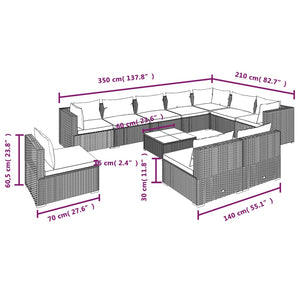 11-tlg. Garten-Lounge-Set mit Kissen Poly Rattan Braun