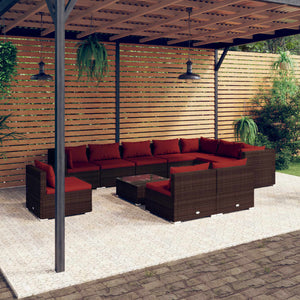 11-tlg. Garten-Lounge-Set mit Kissen Poly Rattan Braun