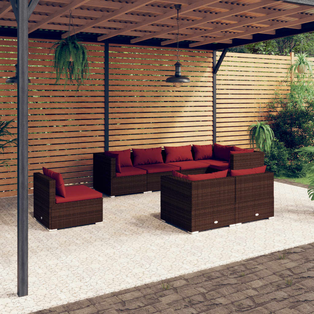 8-tlg. Garten-Lounge-Set mit Kissen Poly Rattan Braun