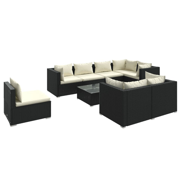 9-tlg. Garten-Lounge-Set mit Kissen Poly Rattan Schwarz