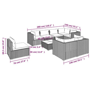 9-tlg. Garten-Lounge-Set mit Kissen Poly Rattan Schwarz