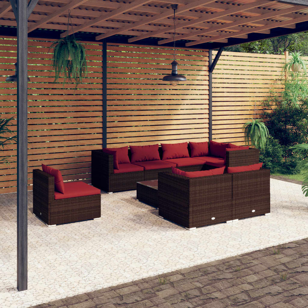 9-tlg. Garten-Lounge-Set mit Kissen Poly Rattan Braun