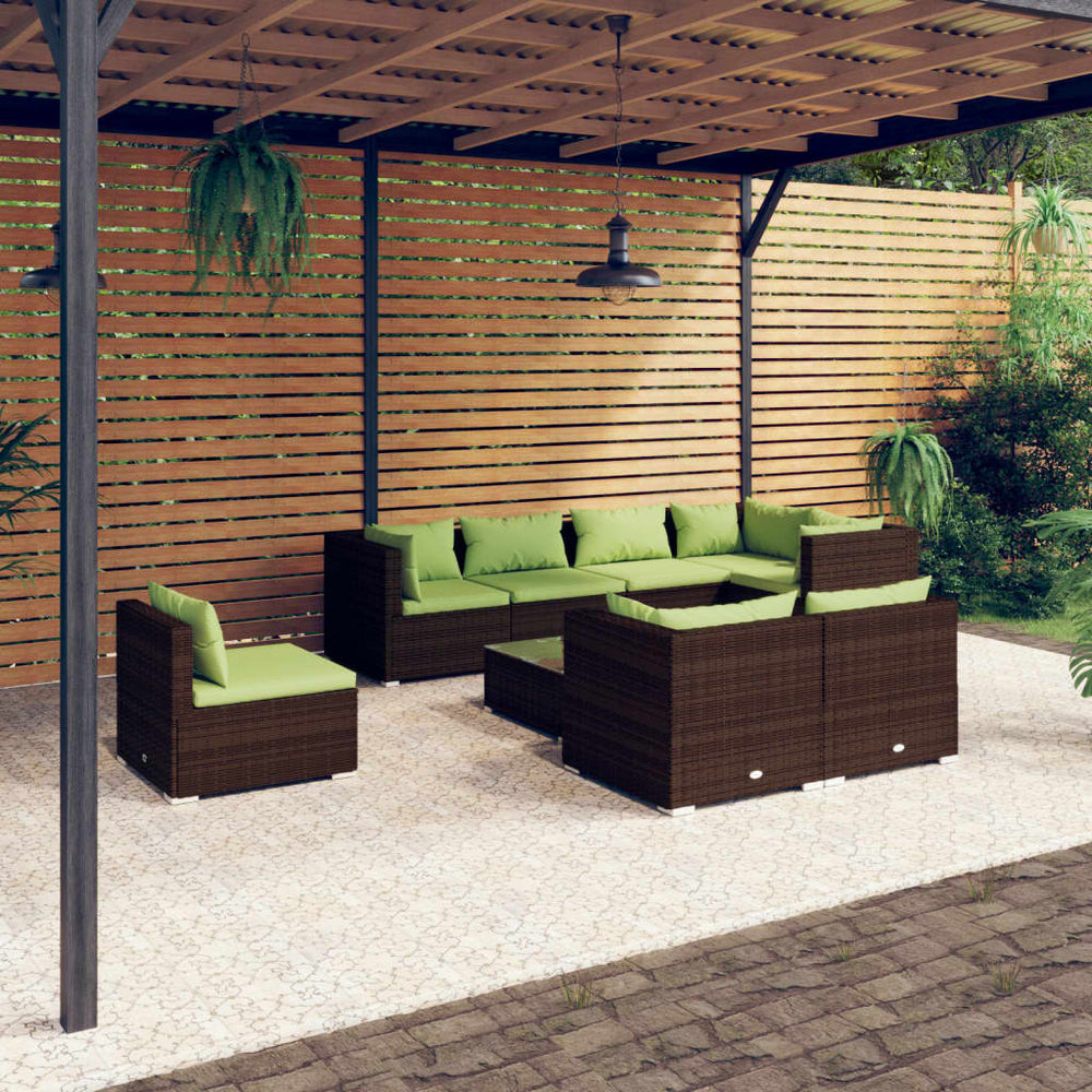 9-tlg. Garten-Lounge-Set mit Kissen Poly Rattan Braun