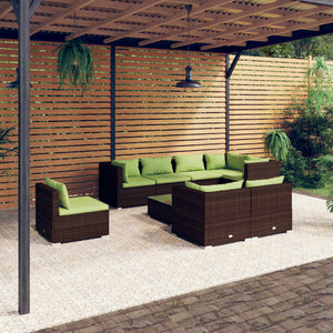 9-tlg. Garten-Lounge-Set mit Kissen Poly Rattan Braun