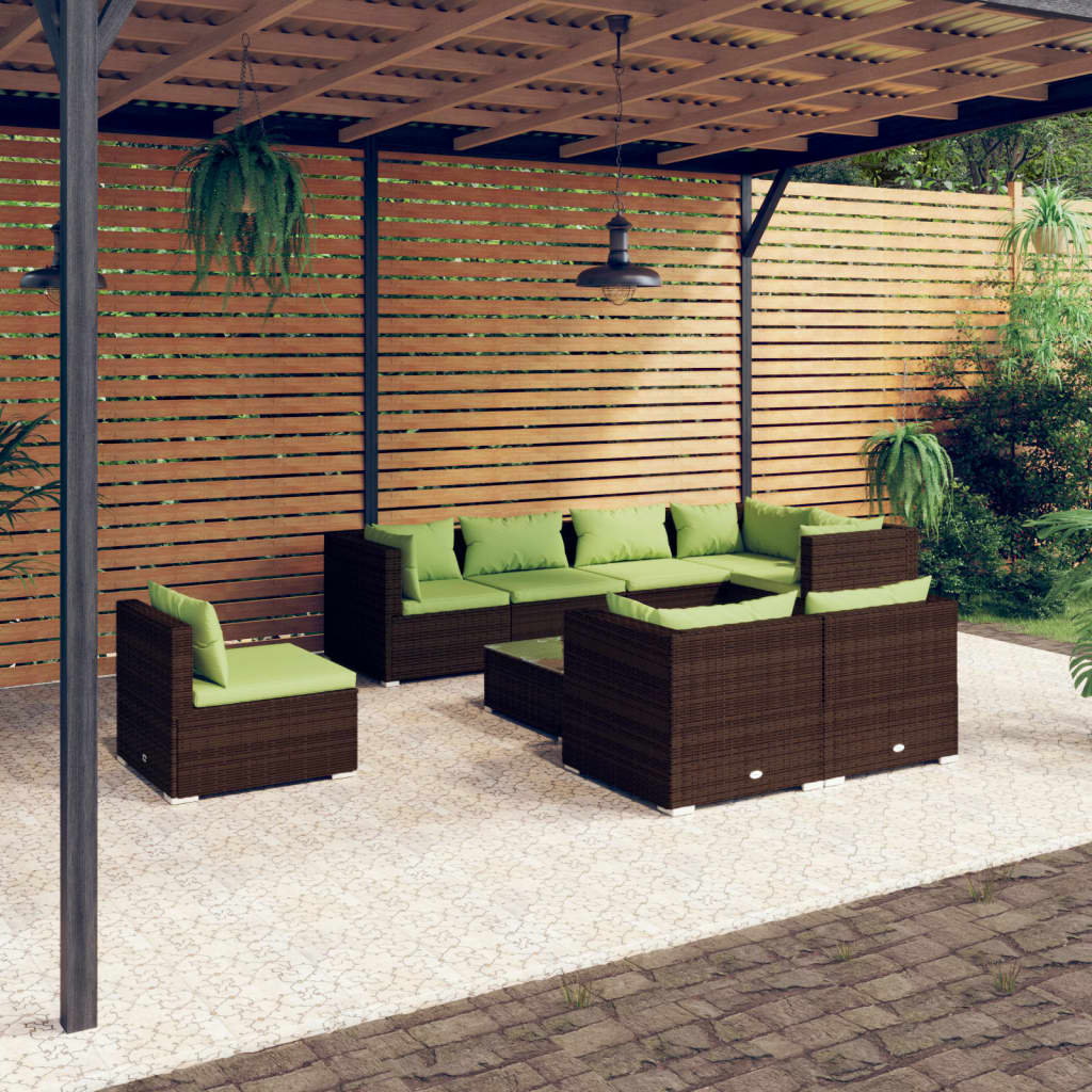 9-tlg. Garten-Lounge-Set mit Kissen Poly Rattan Braun