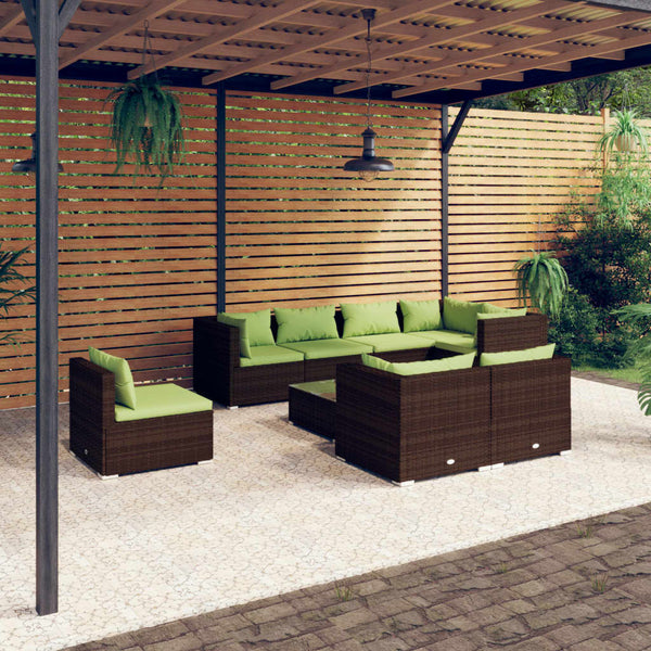 9-tlg. Garten-Lounge-Set mit Kissen Poly Rattan Braun