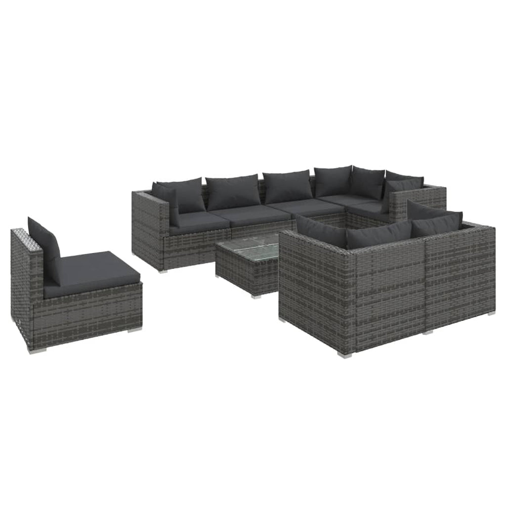 9-tlg. Garten-Lounge-Set mit Kissen Poly Rattan Grau