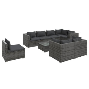 9-tlg. Garten-Lounge-Set mit Kissen Poly Rattan Grau