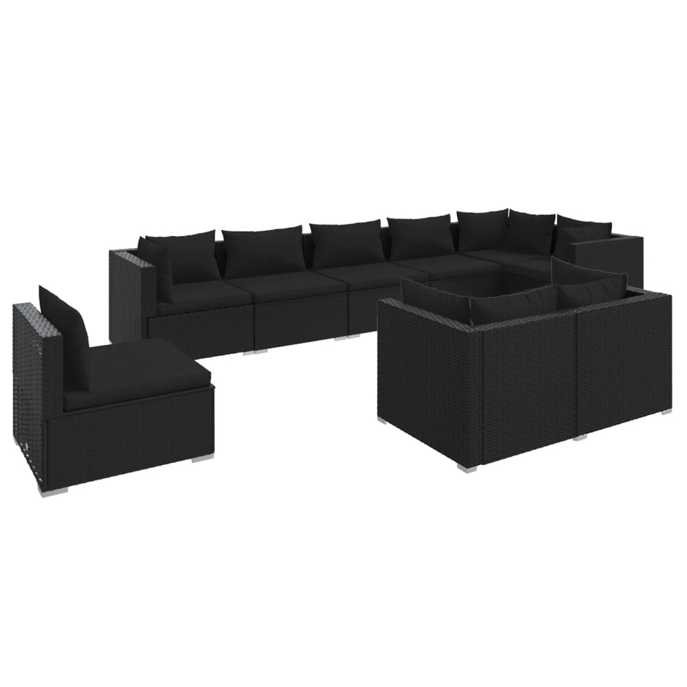 9-tlg. Garten-Lounge-Set mit Kissen Poly Rattan Schwarz