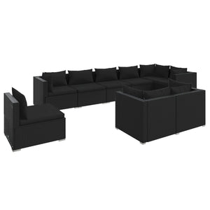 9-tlg. Garten-Lounge-Set mit Kissen Poly Rattan Schwarz