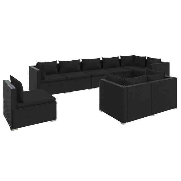 9-tlg. Garten-Lounge-Set mit Kissen Poly Rattan Schwarz