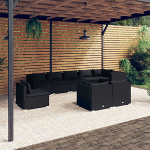 9-tlg. Garten-Lounge-Set mit Kissen Poly Rattan Schwarz