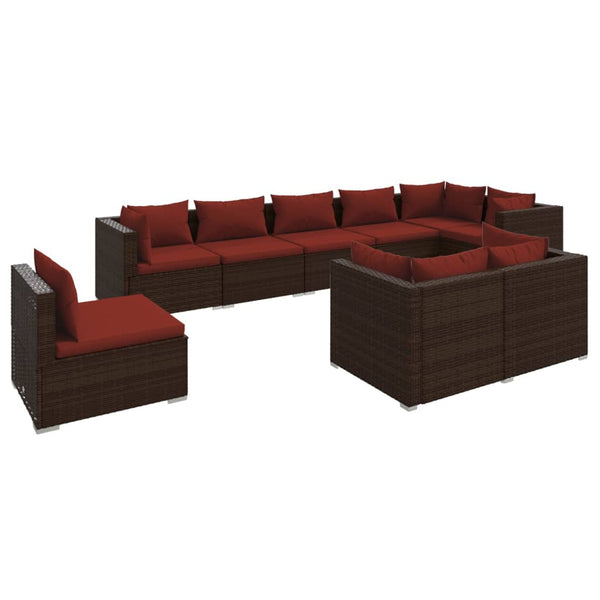 9-tlg. Garten-Lounge-Set mit Kissen Poly Rattan Braun