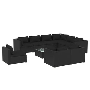 10-tlg. Garten-Lounge-Set mit Kissen Poly Rattan Schwarz