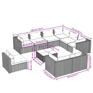 10-tlg. Garten-Lounge-Set mit Kissen Poly Rattan Schwarz
