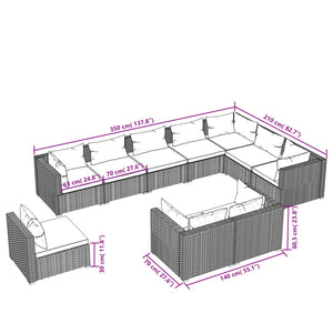 10-tlg. Garten-Lounge-Set mit Kissen Poly Rattan Schwarz