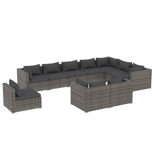 10-tlg. Garten-Lounge-Set mit Kissen Poly Rattan Grau