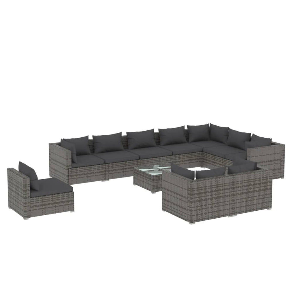 11-tlg. Garten-Lounge-Set mit Kissen Poly Rattan Grau