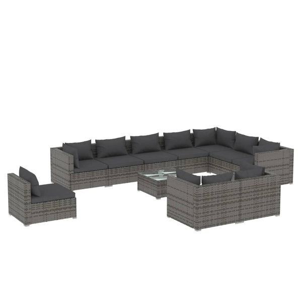 11-tlg. Garten-Lounge-Set mit Kissen Poly Rattan Grau