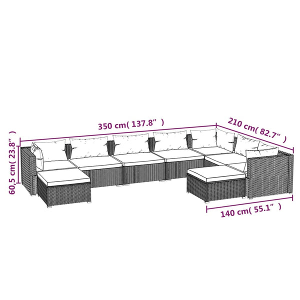 9-tlg. Garten-Lounge-Set mit Kissen Poly Rattan Schwarz