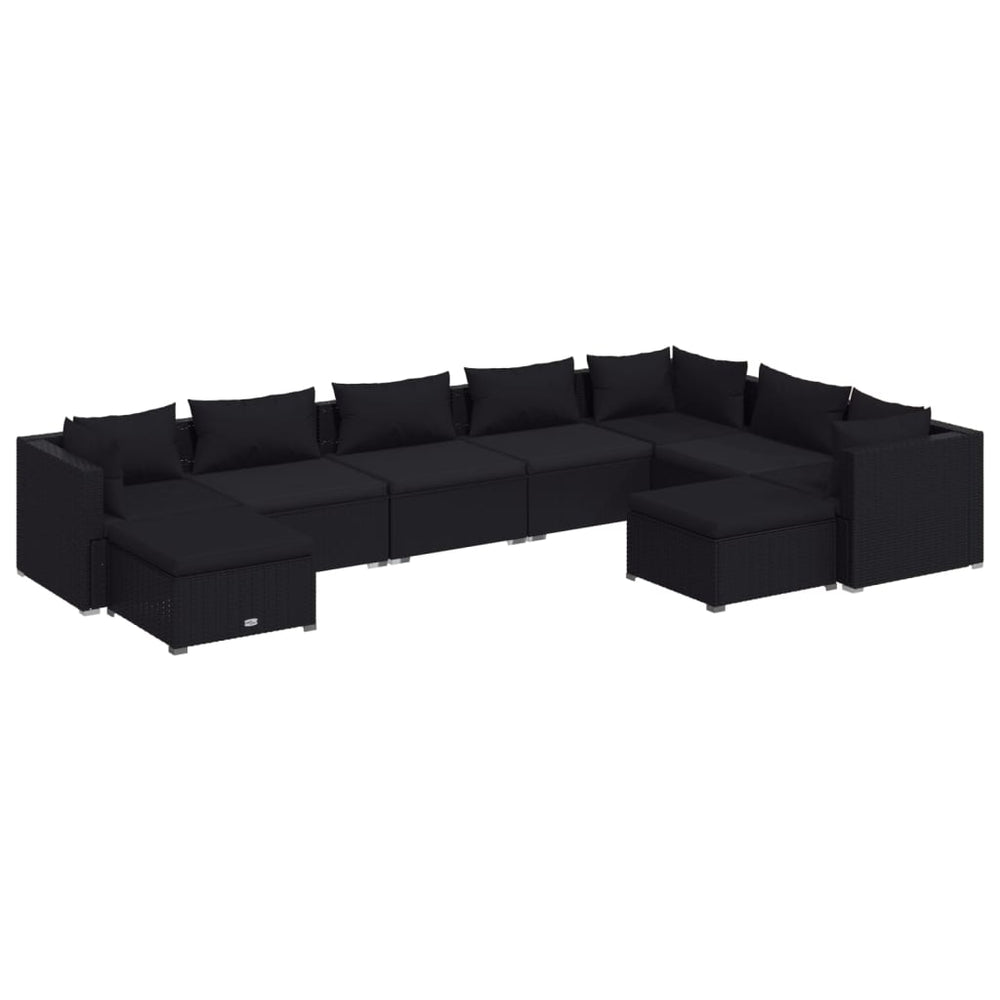 9-tlg. Garten-Lounge-Set mit Kissen Poly Rattan Schwarz