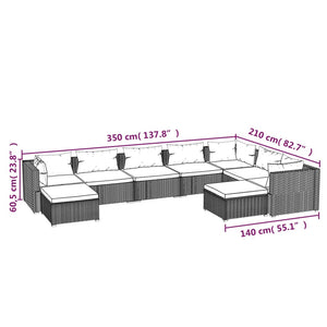 9-tlg. Garten-Lounge-Set mit Kissen Poly Rattan Grau