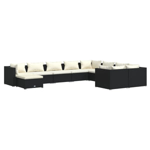 10-tlg. Garten-Lounge-Set mit Kissen Poly Rattan Schwarz