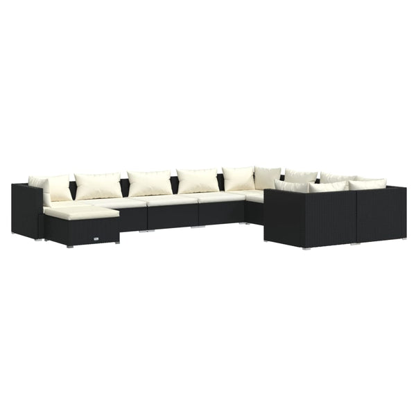 10-tlg. Garten-Lounge-Set mit Kissen Poly Rattan Schwarz