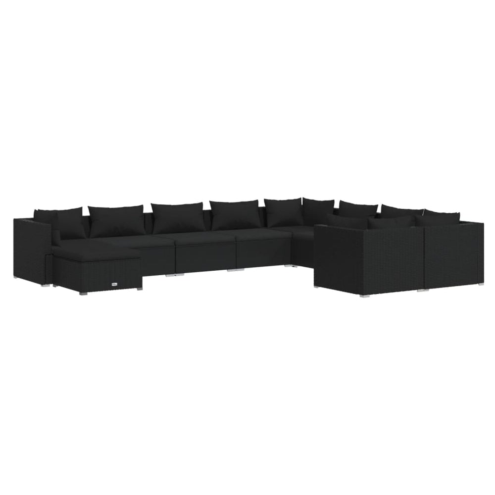 10-tlg. Garten-Lounge-Set mit Kissen Poly Rattan Schwarz